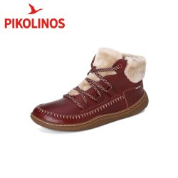 PIKOLINOS 派高雁西班牙秋冬牛皮/绒毛平跟深口系带短靴PA252805