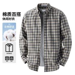 马克华菲 经典秋季休闲格纹衬衫男日常透气翻领衬衣外套男
