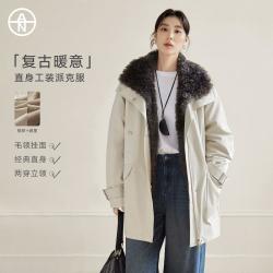 DUIBAI 冬装复古仿兔毛内里派克服工装女式外套