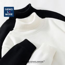 GENIOLAMODE 白色慵懒风毛衣男秋冬季情侣高领针织毛线衣时尚百搭