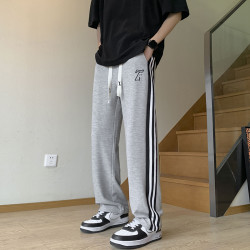 TKZ 薄款加长休闲裤青少年潮流直筒裤高街条纹阔腿裤宽松运动休闲裤男
