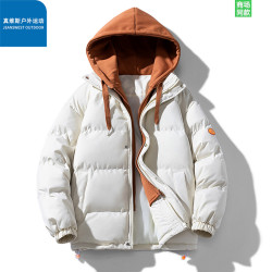 真维斯 户外运动保暖棉服男女款冬季连帽假两件加厚棉衣百搭面包服