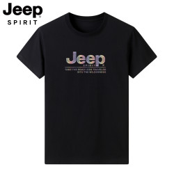JEEP SPIRIT JEEPSPIRIT夏季男纯棉短袖t恤圆领宽松半袖大码体恤男装黑色上衣