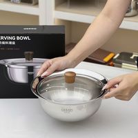 家用汤盆304不锈钢宽边不挑灶具菜盆腌肉盆玻璃盖煮汤