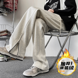 裤子男士秋冬款侧边拉链微喇运动卫裤青少年宽松直筒加绒休闲长裤