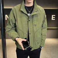 帅气立领外套男春秋季2025新品纯色夹克男青年宽松百搭上衣服潮牌