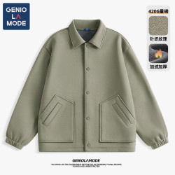 GENIOLAMODE 外套男生2025新款加绒黑色夹克衫美式防风针织上衣男