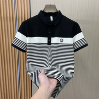 百搭Polo衫男士条纹短袖2025夏季新款青年时尚潮流刺绣短袖帅气