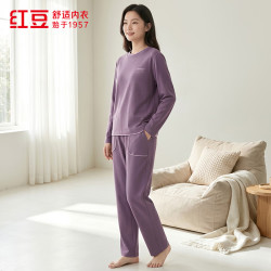 Hodo 睡衣秋冬全棉针织情侣套头柔软男女长袖家居服套装 JCJ576葡萄紫 M 165/88A