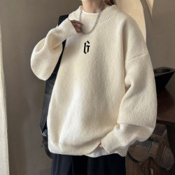 美式高街印花毛衣男加厚冬季潮牌针织衫ins港风嘻哈圆领套头上衣