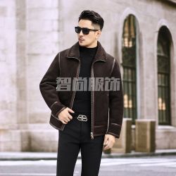 海宁羊毛一体秋冬双面男士休闲保暖帅气夹克外套25818