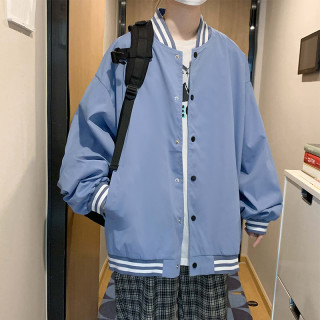 排扣开衫纯色休闲港风夹克男士潮牌美式痞帅棒球服立领百搭外套