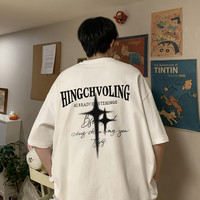 重磅纯棉美式高街男t恤潮牌短袖夏季宽松五分袖青少年衣服潮流ins