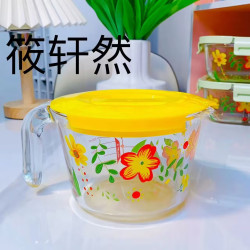 田园风印花玻璃量杯带刻度家用牛奶食品级烘焙打蛋杯子计量水杯