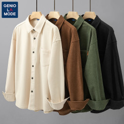 GENIOLAMODE 捷尼拉莫复古衬衫男长袖秋季纯色百搭情侣灯芯绒外套