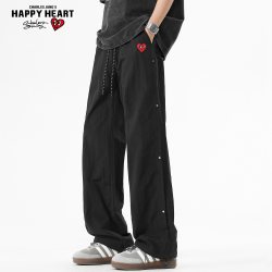 CHARLES JANG'S HAPPY HEART 冰丝黑色休闲裤男女款2026新款秋季宽松直筒冲锋长裤子