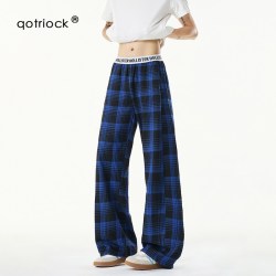 QOTRIOCK vintage美式复古腰头格纹休闲裤男宽松慵懒感直筒裤复古垂感长裤