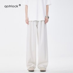 QOTRIOCK 阔腿冰丝感休闲裤子男夏潮牌垂感显瘦宽松运动裤美式薄款直筒长裤