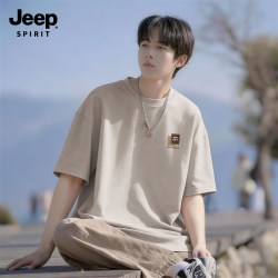 JEEP SPIRIT Jeep吉普重磅纯棉短袖t恤男士夏季新款日系慵懒风情侣同款打底衫