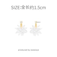 Osewaya 耳钉立体白色雪花冰晶耳环无耳洞菱花耳夹礼物