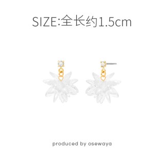 Osewaya 耳钉立体白色雪花冰晶耳环无耳洞菱花耳夹礼物