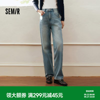 森马 森柔|森马牛仔裤女春季直筒裤舒适经典复古时尚休闲女士ins潮长裤 牛仔中蓝88201 25