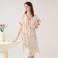 芬腾 柔软新疆棉夏季V领短袖碎花印花睡裙外穿高级感中长裙甜美