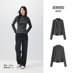 森马 外套女冬短款插肩袖分割抓毛内搭立领紧身2026新款运动风夹克