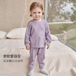 巴厘小猪 儿童家居服秋季秋衣秋裤男女童内衣套装幼儿睡觉衣服a类婴儿睡衣 紫星孤鸟渡 90 cm