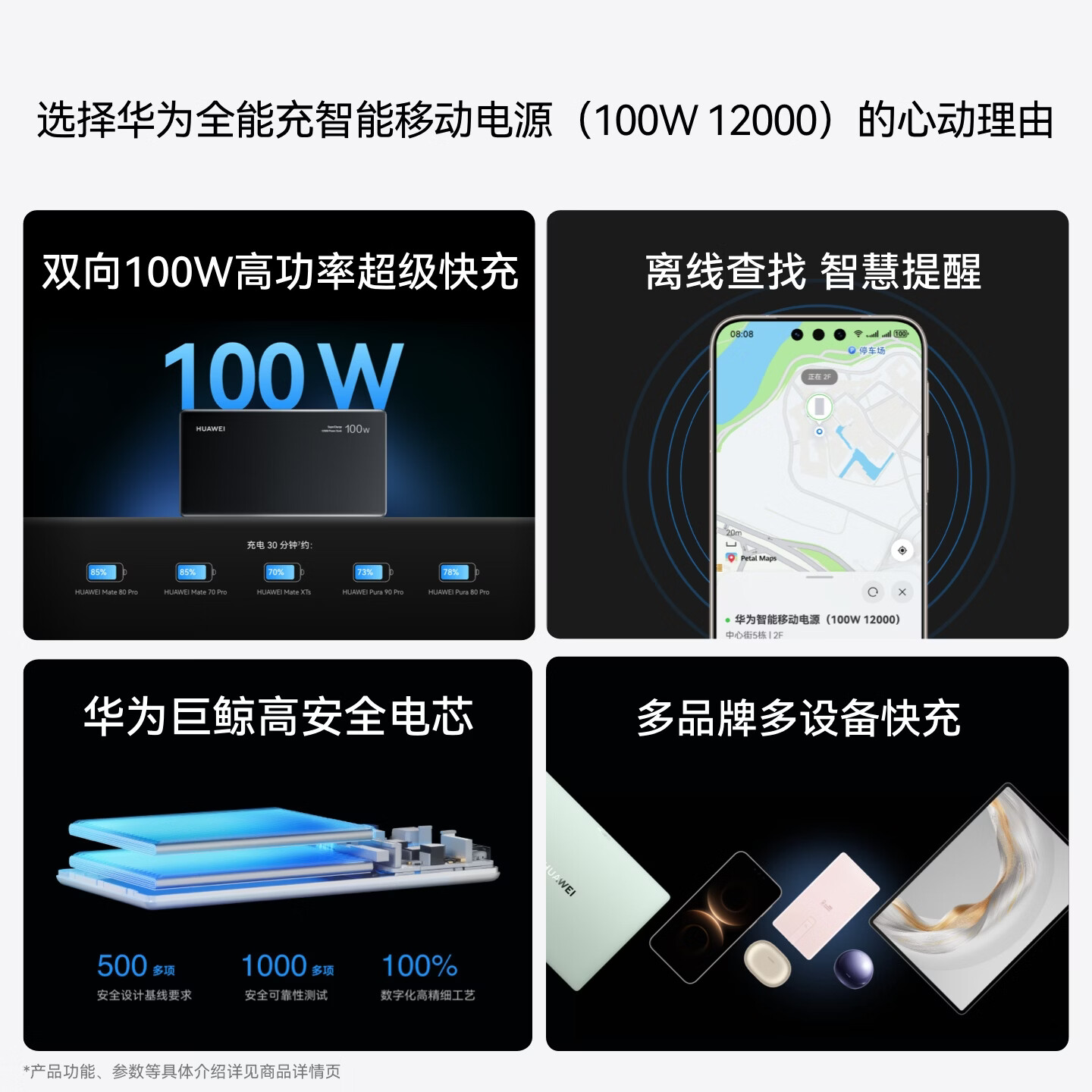 华为 100W自带线 12000mAh 摩登黑 移动电源