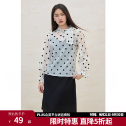 独束 大码女装优雅赫本风甜美波点上衣