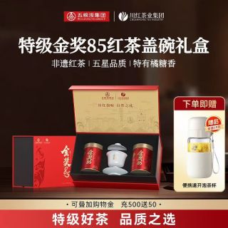 川红 非遗特级工夫红茶浓香型橘糖香金奖85茶叶礼盒250g+茶水分离泡茶杯