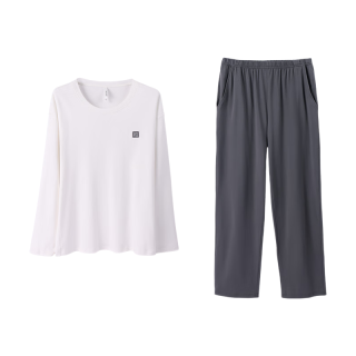 安之伴 软糯透气圆领套头睡衣家居服套装 本白 M