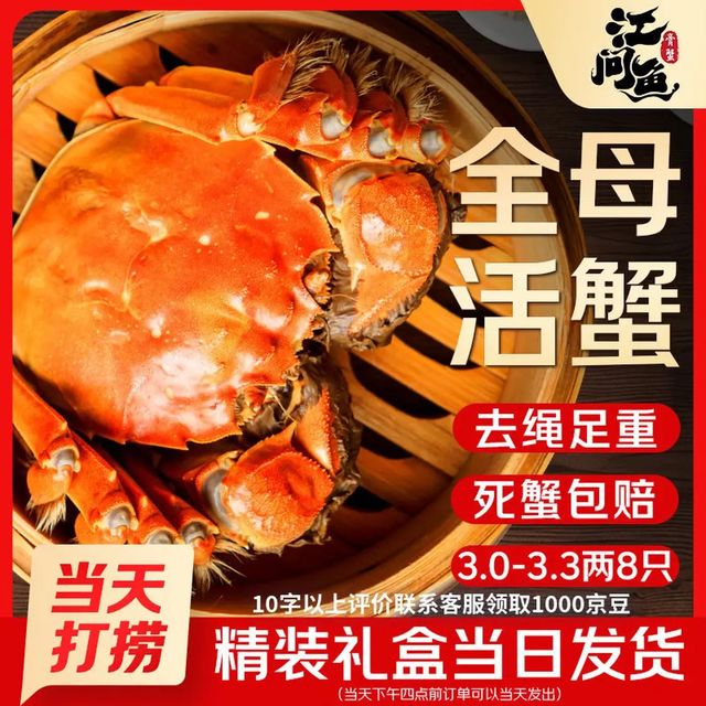 江问鱼 全母3.0-3.3两/只 现货大闸蟹8只礼盒装（去绳足重、死蟹包赔）