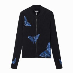 Desigual 撞色蝴蝶印花修身弹力女士针织衫