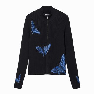Desigual 撞色蝴蝶印花修身弹力女士针织衫