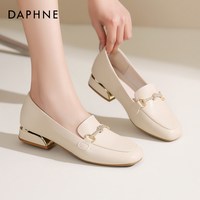 88VIP：达芙妮 真皮乐福鞋女2026新款秋季厚底单鞋女通勤妈妈鞋平底小皮鞋