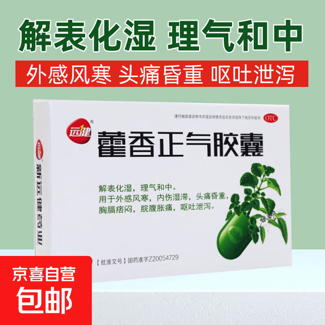 远健 [远健]藿香正气胶囊 0.3g*12粒 1盒装 0.3g*12粒/盒 外感风寒，内伤湿滞，头痛昏重 呕吐泄泻