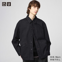 优衣库宽松牛仔茄克/水洗产品男装女装合作款外套夹克480920 09 黑色 L /175/100A