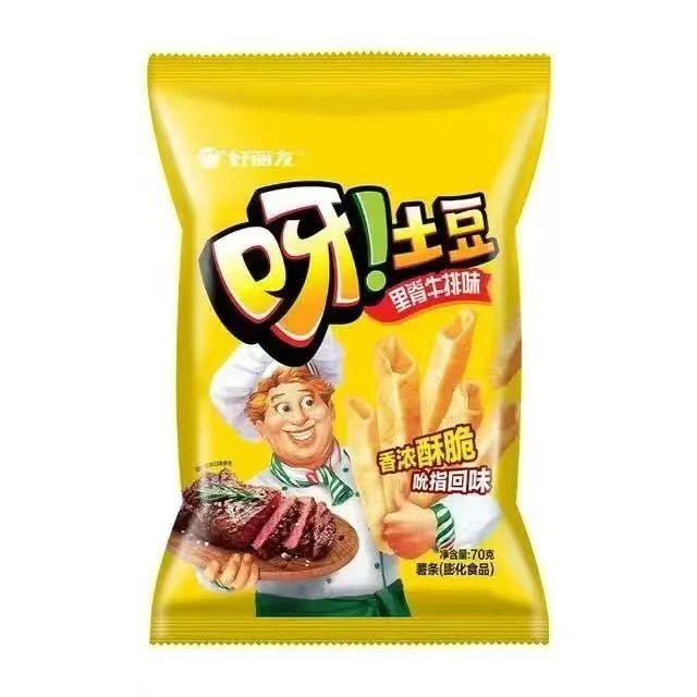 好丽友 经典零食 呀！土豆 薯条 里脊牛排味 70g 地道好味道