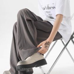 马登 冰丝山本裤男夏季薄款宽松百搭潮流阔腿休闲裤垂感直筒长裤子