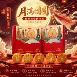 桂顺斋 花好月圆月饼礼盒725g清真京式月饼天津特产中秋送礼9饼5味有礼袋