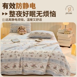 俞兆林 冬季加厚牛奶绒床单单件法兰绒珊瑚绒印花保暖被单宿舍床罩三件套