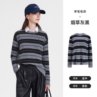navigare [纯羊毛]Navigare小帆船圆领条纹针织衫女士2026秋季宽松通勤毛衣