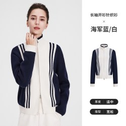 navigare 小帆船条纹立领针织衫女士2026秋季通勤宽松毛衣开衫上衣