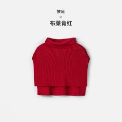 navigare 意大利小帆船100%羊毛针织马甲女黑色堆堆领无袖披肩