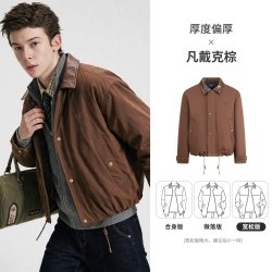 NVG·YOUNG navigare小帆船卡其色翻领夹克厚款保暖冬季新款羽绒服复古宽松