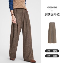 navigare 意大利小帆船灰色羊毛休闲裤女秋冬季新款通勤长裤阔腿裤
