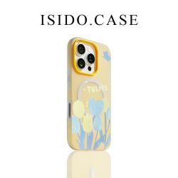 C 【简约高级】日本SIONOSI黄蓝油彩郁金香适用苹果15/14p二合一磁吸手机壳16/13/17/12简约1