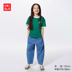 优衣库 488860 廓形水洗牛仔裤 宝蓝色 140